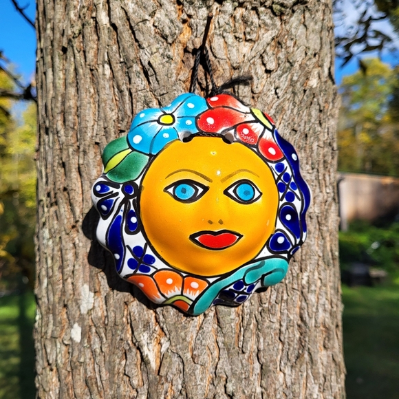 Talavera Red Clay Pottery Floral Sun Round Wall Hanging Made in Mexico - Picture 1 of 12